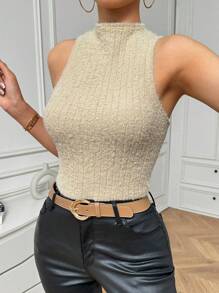 SHEIN Privé Của phụ nữ Đứng cổ áo Áo vest Áo - Màu be - Xem 1