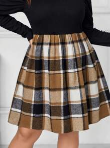 SHEIN Clasi 女士加大碼格紋拼接羊肩袖連衣裙 - 彩色 - 查看 6