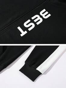 Men's Color Block Side Stripe Letter Printed Hoodie And Sweatpants Sportswear Suit, Athletic Suit, Tracksuit - Black - View 7
