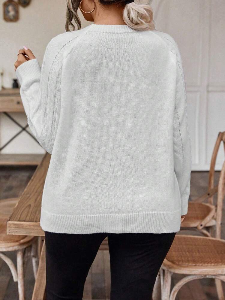 Plus Size Buttoned Cable Ribbed Solid Color Sweater, For Winter Knit Pullover Fall Sweater