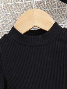 SHEIN 嬰兒女童法式復古風格泡泡袖針織毛衣,彈性腰格紋裙,配套帽子 - 紅色 - 查看 3