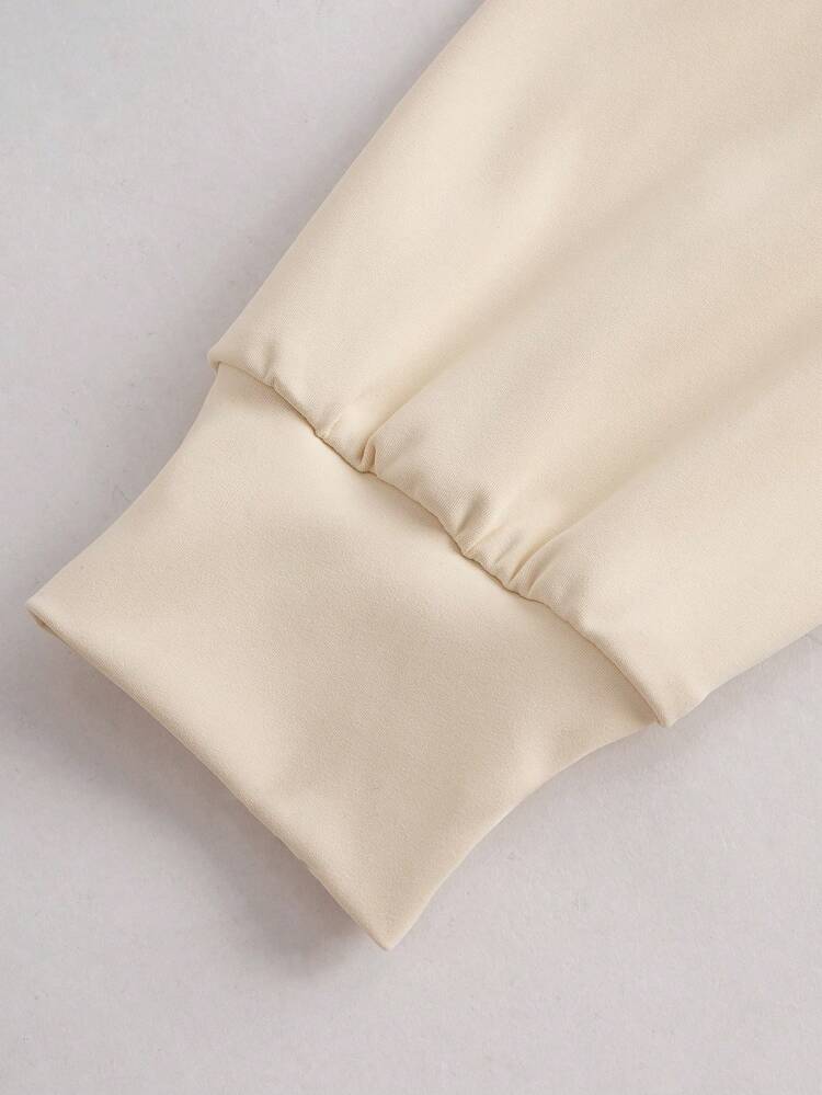 Women's Solid Color Round Neck Wrap Front Pleated Athletic Sweatshirt