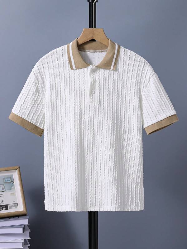 SHEIN Tween Boy Color Block Short Sleeve Polo Shirt