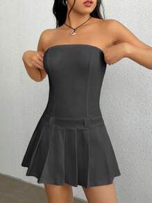 SHEIN EZwear 女士無肩帶荷葉邊連衣裙