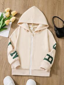 SHEIN Moletom Com Capuz E Estampa De Carta Para Meninas Com Detalhes, Adequado Para O Outono