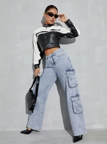 SHEIN ICON Cargo Denim Pants - Light Wash - View 6