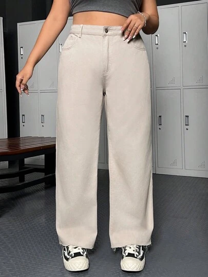 SHEIN ICON 大码女式直筒男友风牛仔裤