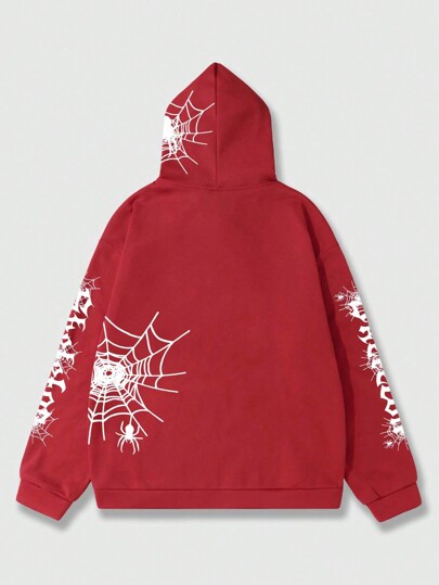 Goth Men Letter Graphic Zip Up Hoodie