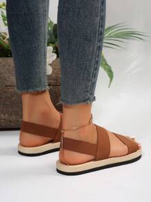 Women's Fashionable, Comfortable, Lightweight Woven Strap Elastic Band Slip-on Flat Sandals