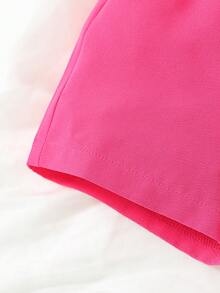 SHEIN Girls' Rose Red Bow Shorts - Hot Pink - View 3