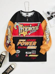 SHEIN Coolane Women's Plus Size Letter Print Colorblock Drop Shoulder Sweatshirt - Yellow - View 1