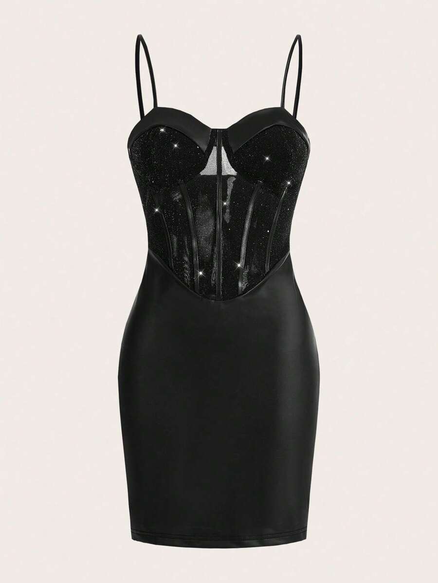 Chiquease Vestido corset de tirantes finos con contraste de malla body-con para dama