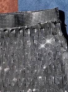 女式修身半身裙罩衫，带水钻装饰，夏季 - 黑色 - 查看 5