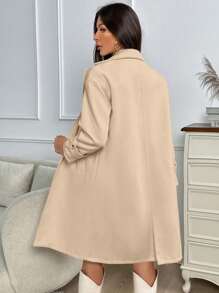 SHEIN Essnce Women's Solid Color Spring/Autumn Coat, Versatile Outwear - Khaki - View 2