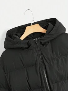 SHEIN EZwear Plus Drawstring Waist Hooded Padded Coat Winter Fall Autumn - Black - View 3