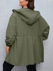 SHEIN LUNE 大碼女式束口腰帽套外套 - 軍綠色 - 查看 2