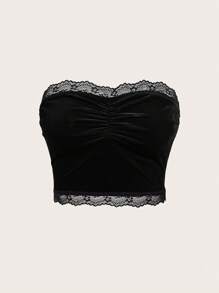 SHEIN ICON Women's Knitted Lace Strapless Crop Top - Black - View 1