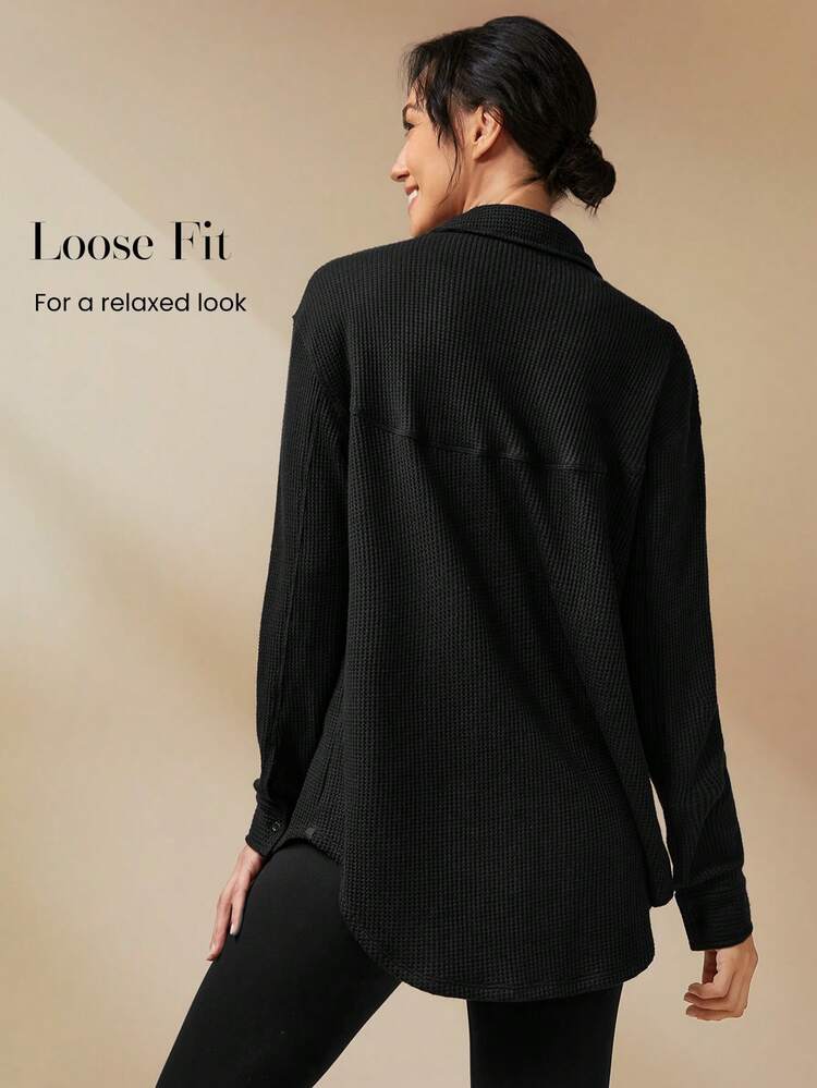 Waffle-Textured Loose Activity Shirt With Pocket