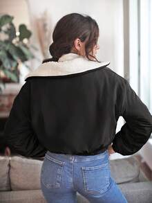 SHEIN Frenchy Áo khoác Color Block dành cho nữ có lót nhiệt và cổ - màu đen - Xem 5