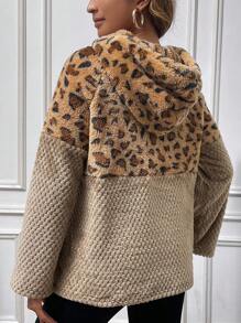SHEIN Pregnant Women's Leopard Print Fleece Sportswear For Maternity, For Winter - Khaki - View 2