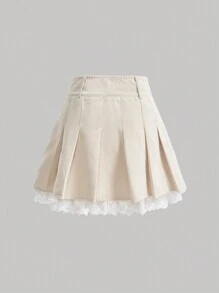 SHEIN MOD 女蕾絲拼布百褶裙