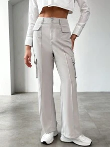 SHEIN Essnce Women's Flare Cargo Pants - Grey - View 3