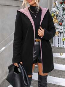 SHEIN LUNE Two Ways Hooded Coat - Black - View 3