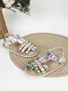 Girls' Casual Fashionable Flat Sandals With Multi-Color Woven Straw Rope - Multicolor - View 2