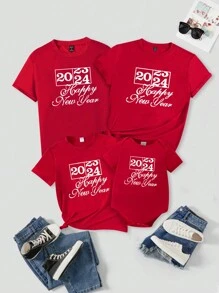 Manfinity 男士休閒字母標語印花圓領短袖t恤 - 酒紅色 - 查看 6