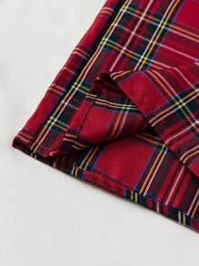 SHEIN LUNE 格子呢圖案腰帶闊腿褲 - 彩色 - 查看 3