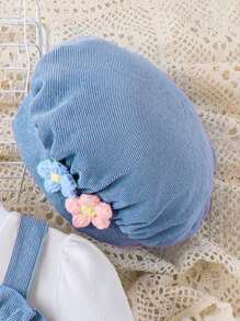 SHEIN 女童兩件套休閒優雅可愛立體花朵連帽兩件套裝 - 藍色 - 查看 5