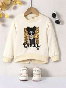 SHEIN Little Girls' Fashionable Apricot Long Sleeve Sweatshirt For Autumn/winter - Apricot - View 1