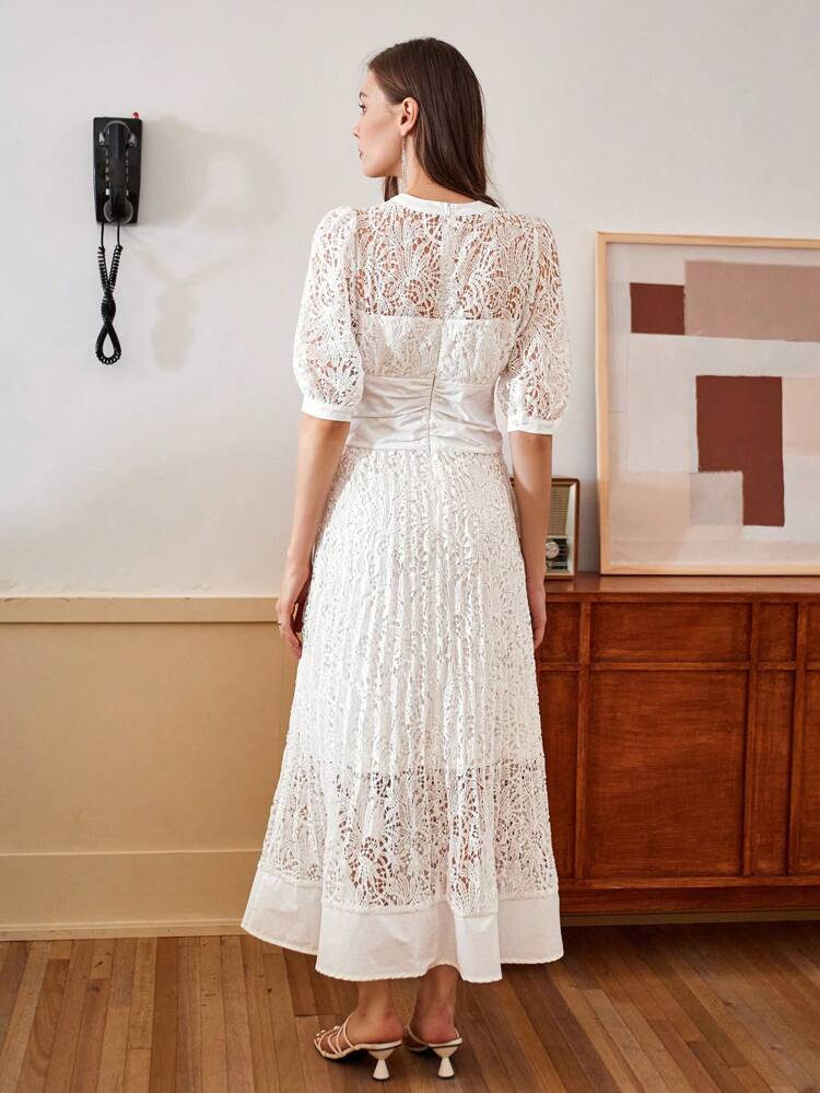 Women's Lace Dress With Pleated Hem