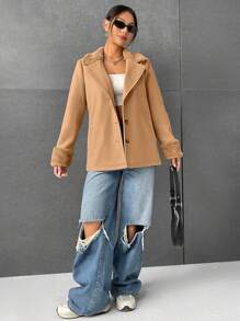 SHEIN EZwear 女士駝色編織羊毛外套 - 駝色 - 查看 6