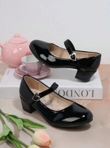 兒童黑色時尚女童高跟鞋 - 黑色 - 查看 4