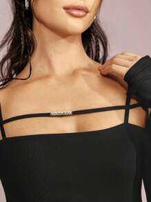 GLOWMODE 肋插紋性感辣妹名牌冷肩上衣 - 黑色 - 查看 6