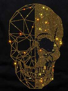 Men's Rhinestone Skull Print Round Neck Short Sleeve T-Shirt