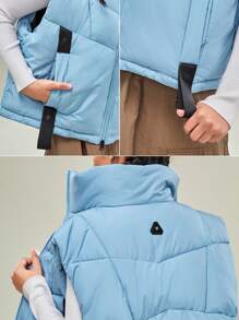 In My Nature Women's Turtleneck Outdoor Vest With Diagonal Pockets And Zipper - Baby Blue - View 7