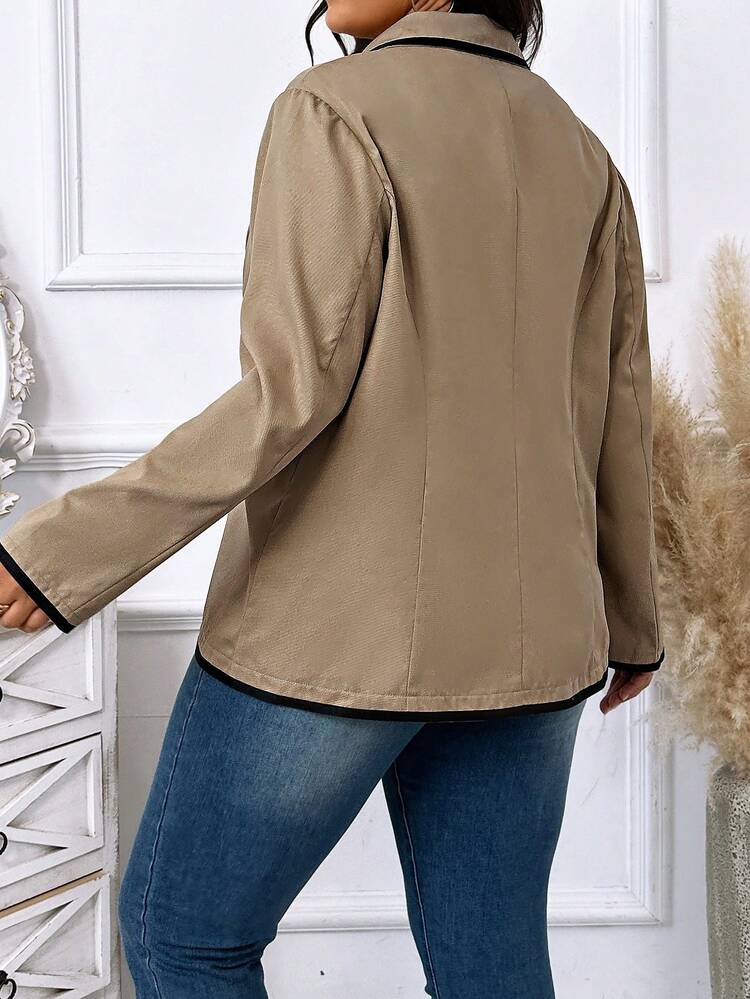 Women's Plus Size Color Block Rolled Collar Flap Detail Single Button Blazer Jacket Fall Cloth For Women