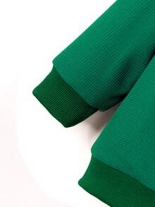 SHEIN Toddler Boys' Plaid Patchwork Scarf Hoodie And Long Pants Set - Dark Green - View 4