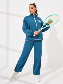 VARSIVA Sports Tennis Basic  Outdoors With  Top And Sweatpants Set - Teal Blue - View 6