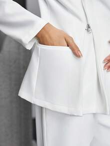 Maija 女式單排扣拉鍊裝飾西裝外套 - 白色 - 查看 3