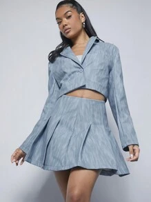 Hauture Falda De PU Con Doblez Plisado Y Dobladillo Abierto