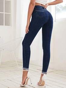 Selenza Button-front Slim Fit Denim Jeans - Dark Wash - View 2