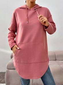 RueChic Women's Drawstring Drop Shoulder Hoodie - Pink - View 5