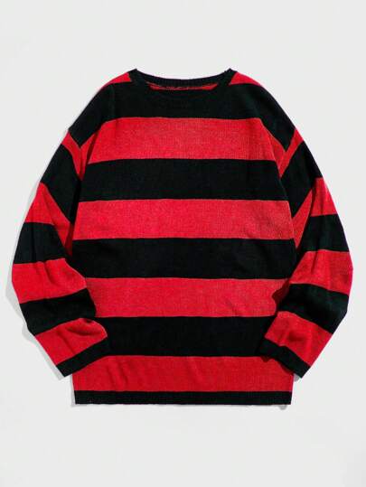 Grunge Punk Men Striped Pullover Sweater