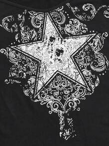 ROMWE Fairycore In Sao Off Shoulder Áo thun - màu đen - Xem 3