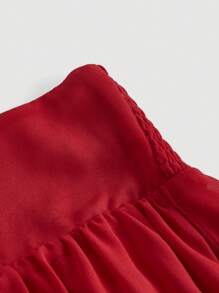 SHEIN MOD Women's Asymmetrical Hem Ruffle Skirt - Red - View 4