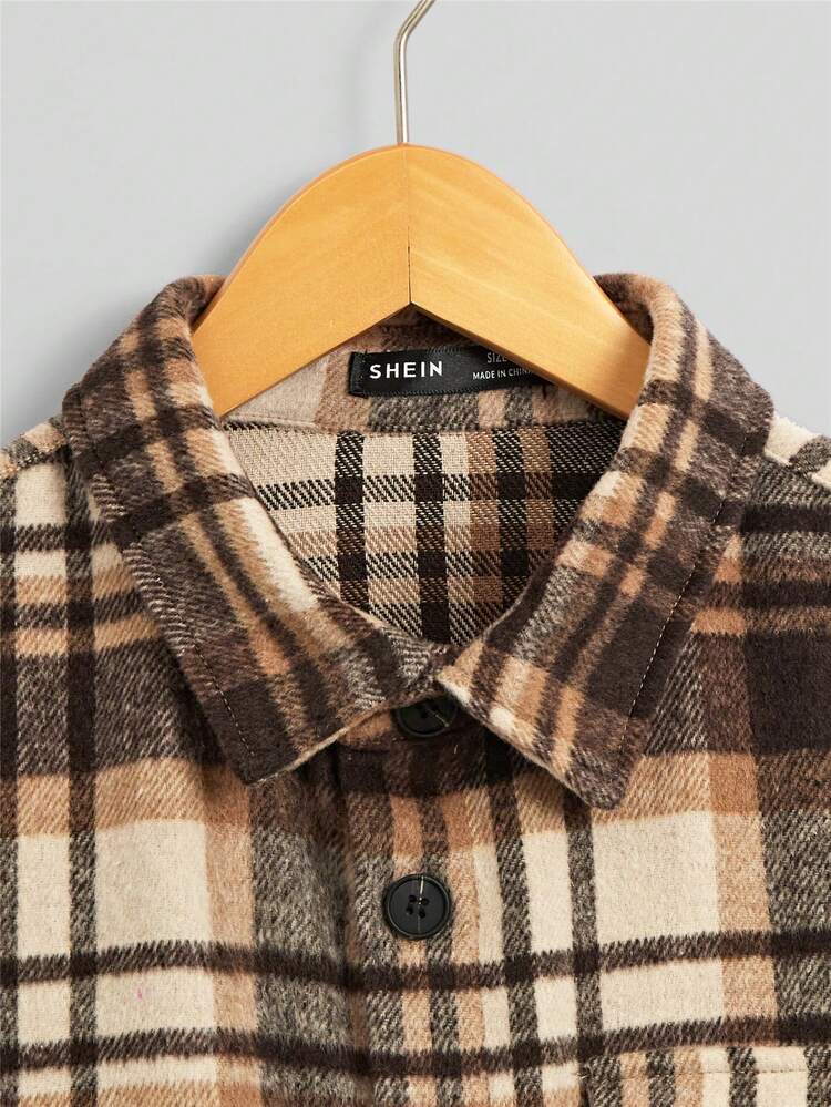 Men Casual Plaid Print Flap Pocket Overcoat