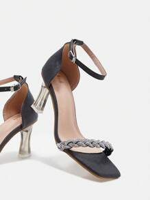Rhinestone Decor Ankle Strap Women's Fashion High Heel Sandals